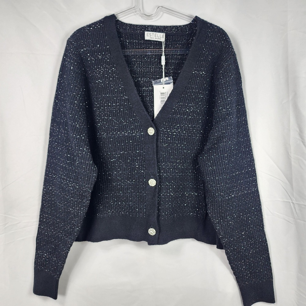 Womens Black Cardigan Plus 2X 18W Silver Dark Academia Glam Metallic Grunge Twee